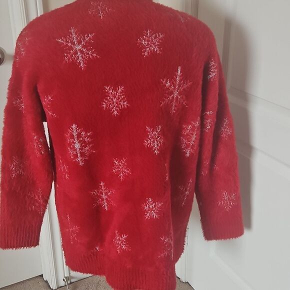Torrid Eyelash Lurex Crew Pullover Sweater With Snowflake Red & Silver 1X 14-16 - Picture 4 of 16